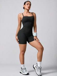 NcmRyu 1 件女士无缝弹力纯色时尚镂空工字背连体衣