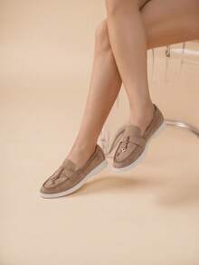 Casual Versatile Minimalist Loafers For Daily Wear - Khaki - View 1