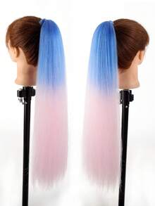 1-2pcs 26 Inch Blue & Pink Ombre Braiding Hair Extensions | Women Synthetic Yaki Straight Heat Resistant Fluffy Ponytail | Suitable For Halloween, Christmas, Holiday Parties - Multicolor - View 3