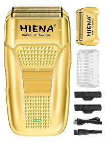HIENA 4 件套理发套装，2 件金色专业无线理发机 - 网状剃须刀，360 度无死角鼻毛清洁器，带 LED 显示屏，USB 快速充电，多种配件，适用于沙龙、家庭和送礼 - 金色 - 查看 6