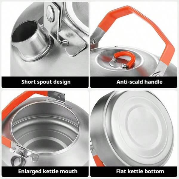 1pc Stainless Steel Outdoor Kettle, Portable Design With Heat Insulated Handle, Suitable For Making Tea, Coffee, Outdoor Camping & Travel