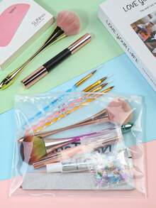 5件装便携式塑料拉链袋美甲工具美甲配件化妆包空透明收纳包 - 無色 - 查看 3