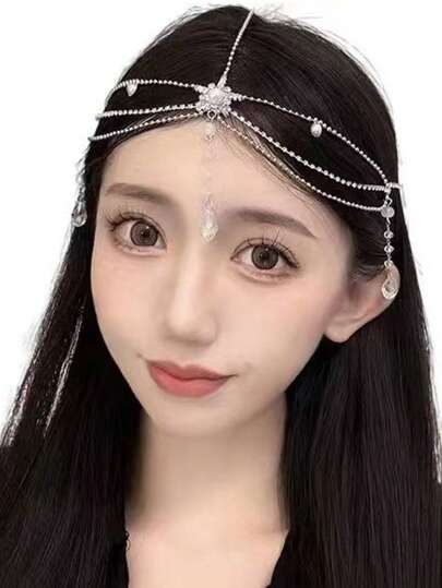 1pc Vintage Chinese Style Headpiece, Bridal Forehead Chain, Boho Princess Copper Hair Accessory, Inspired Halloween