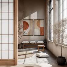 两套无框几何抽象形状墙面艺术海报帆布印刷赤陶米色侘寂抽象日本艺术画，适用于宿舍、公寓、卧室、客厅、现代家居装饰 - 彩色 - 查看 6