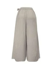 Women's Fashionable, Casual And Elegant Wide-Leg Pants With High Waist, Elastic Waistband And Side Straps, Suitable For Spring And Summer - Beige - View 5