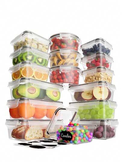 6/12/24/34pcs Food Storage Container Set, Kitchen Food Containers With LIDS - Sealed Plastic Containers, Storage Rooms And Kitchen Organizations, With Free Labels And Markers
