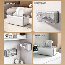 1pc Elegant Glacier Pattern Plastic Napkin Holder - Desktop/Wall-Mount Tissue Box, Home Use Adhesive Paper Towel Dispenser For Living Room, Coffee Table, Bathroom, Kitchen, Bedroom | Toilet Paper Storage - Clear - View 4