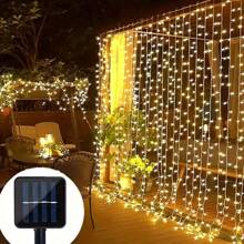 Guirlandes solaires à LED, 1 set 100/200/300 LED, décoration extérieure, 8 modes, guirlandes lumineuses pour mariage, balcon, patio, jardin, Noël, Halloween, couleur/blanc chaud/blanc, IP54 étanche, plastique, alimenté par énergie solaire, capacité de batterie 600 mAh, sans télécommande, sans pièces détachables
