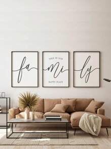 3pcs Minimalist Line-Art This Is Our Happy Place Family Sign Wall Art, No Frame
