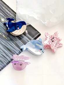 发夹 8 件彩色海洋小动物夹女士夏季海洋配饰贝壳刘海海豚侧夹章鱼螃蟹发夹海星发饰套装礼物发饰优雅爪夹，学校用品，大学