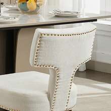 Luxury Living Room Multifunctional Decorative Dining Chair (2PC), Chenille  Cushioned Kitchen Chair, Ergonomic Curved Backrest, Retro Industrial Style Metal Leg Stool, Curved Backrest With Copper Nails, Suitable For Various Occasions Such As Living Room, Kitchen, Coffee Shop, Etc - 2PC-C款-米色(雪尼爾) - 查看 9