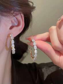 镶嵌黑色锆石耳环，时尚百搭耳环，超闪亮个性耳饰 - 黑色 - 查看 7