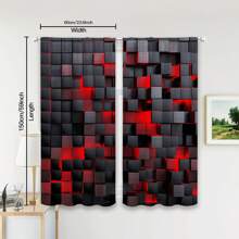 2pcs Semi-Blackout Curtains With Grommet Top - Modern Geometric Red & Black Print, 100% Polyester Peach Light Beige Fabric, Machine Washable For Bedroom, Living Room, Office, Kitchen - All-Season Home Decor, Living Room Curtains, Privacy Window, Contemporary Window Style, Soft Texture Fabric