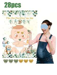 28 chiếc-Ghim núm vú giả vào trò chơi tiệc cho bé Sage Green Đồ trang trí tiệc mừng em bé Ghim núm vú giả vào trò chơi tiệc mừng em bé với áp phích 24 miếng dán Trò chơi bịt mắt cho tiệc mừng em bé Sage Green Đồ dùng tiệc mừng em bé, Trò chơi tiệc mừng em bé - Nhiều màu - Xem 12