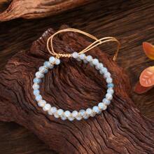1 Pezzo Bracciale retrò bohémien da donna con pietra imperiale rossa e viola, acquamarina a doppio strato, lavorato a mano in modo semplice, un regalo quotidiano perfetto