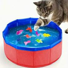 Ensemble de 11 pièces Piscine interactive portative pliable pour animaux de compagnie avec jouets de poisson, jouets de poisson de couleur aléatoire convenant aux chats et aux chiens toute l'année