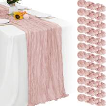 12 Pack Dusty Pink Cheesecloth Table Runner Gauze Table Runner Fabric Semi Sheer Cheese Cloth Table Decor Bulk For Rustic Romantic Wedding Baby Shower Table Decoration