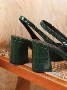 女士加大码粗跟圆头时尚高跟鞋，性感休闲派对婚礼高跟鞋，绿色时尚正装凉鞋，秋季、秋季、春夏 - 墨綠色 - 查看 6