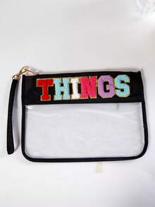 3pcs Bestselling Embroidered Letter Makeup Bag, Transparent PVC Waterproof Handheld Toiletry Pouch Zipper Bag - Multicolor - View 9