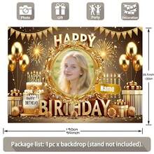 1 قطعة خلفية متخصصة للصور واسم بخلفية ذهبية "عيد ميلاد سعيد" ، بالون ذهبي ، لافتة كعكة ، صندوق هدايا معزز ، تصميم زهري لحفل عيد الميلاد وحفل استحمام العروس واكسسوارات الحفلات ، خلفية للتصوير الفوتوغرافي، لافتة قماش فينيل - متعدد الألوان - مشاهدة 4