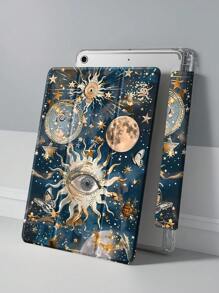 Beautiful Moon Planet Butterfly Pattern Transparent Silicone Shock-Absorbing Stand With Pen Slot, Suitable For Galaxy Tab A8 10.5, S6 Lite 10.4, S7/S8/S9Inch. It Supports Sleep Awakening As A Holiday Gift