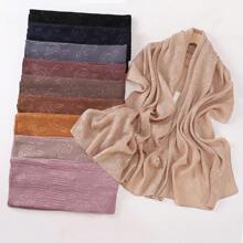 1pc Women Classic Solid Color Rose Embossed Pleated Scarf, Lightweight Breathable Casual Elegant, Suitable For Outings, Daily Wear, Fashion Traveling, Shawl