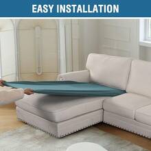 2025 New Sectional Couch Covers 8 Pieces Stretch Sofa Covers Sectional Sofa Set Separate L Shaped Couch Cover Both Left/Right Couch (And Back: 1 Chaise + 3 Sofa, Ivory), Modern Comfortable Sofa Covers - Storm Blue - 查看 8