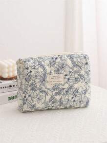 1 件花卉印花绗缝女士化妆包，柔软面料花卉印花拉链化妆包，适合存放化妆品、护肤品、口红、指甲油、发饰，非常适合家庭、旅行、新年/情人节礼物旅行必需品包，适合学校假期返校用品化妆包女士旅行包