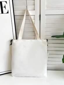 Canvas Tote Bag, Middle/Elementary School Students Schoolbag, Shoulder Messenger Bag, Versatile Large Capacity Backpack - White - View 3