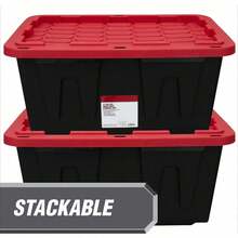 4-Pack 27-Gallon Heavy Duty Storage Bins - Black & Red Snap Lid Containers For Garage Industrial Organization - 27gal - View 4