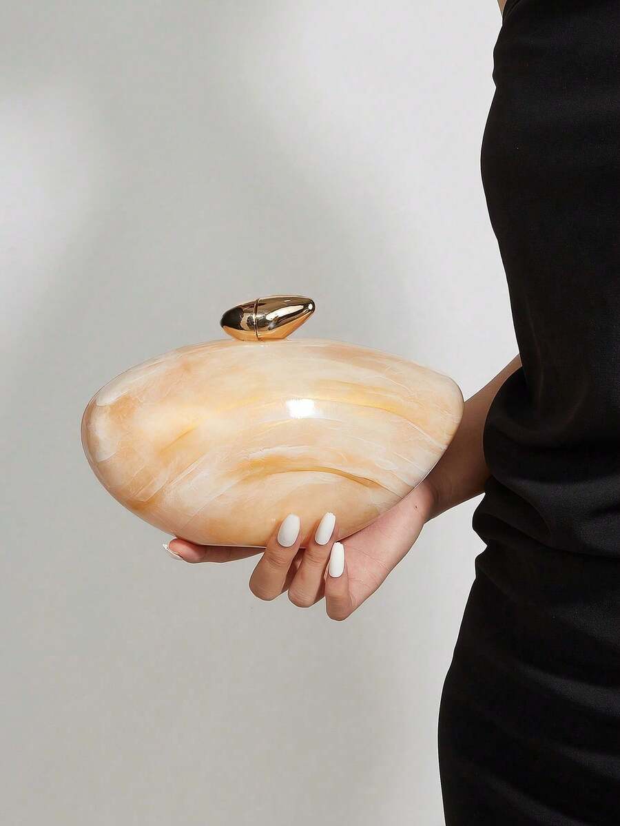 1 件简约时尚亚克力大理石纹理晚装包，时尚创意独特手拿包，高端单肩包，适合晚会、婚礼、派对、礼物 - 彩色 - 查看 1