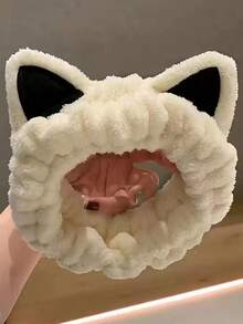 1件装休闲卡通猫耳发箍，女士沐浴/化妆发箍，防滑发饰，秋冬季度假装扮发带，优雅围巾式女士头巾，柔软头巾