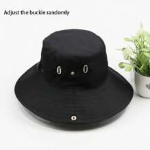 1pc Unisex Quick-Dry Solid Color Fishing Hat, Wide Brim Casual Outdoor Sun Hat, Adjustable Buckle Foldable Large Brim UV Protection Fishing Camping Hat, Cowboy Style Sun Hat With Strap, Suitable For Outdoor Activities All Seasons