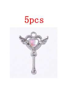Set de 5 piezas Colgante con varita mágica con forma de corazón, Accesorio de joyería de aleación DIY apto para aretes, pulseras, collares, adecuado para uso diario de mujer