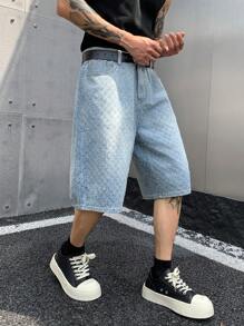 Shorts vaqueros informales y cómodos con estampado integral en jacquard, diseño vintage para el verano