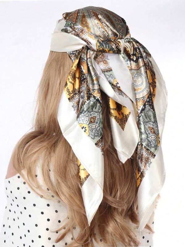 1 pièce Foulard carré imprimé minimaliste, foulard de tête à la mode pour les dames, peut être utilisé comme ceinture, décoration de sac, ruban, bandeau ou fichu, accessoire capillaire, polyvalent pour le styling
