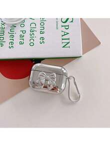 电镀蝴蝶结设计保护套，兼容苹果蓝牙耳机，防刮防摔，适用于蓝牙耳机充电盒 - 銀色 - 查看 5