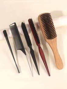 5pcs Professional Hair Styling Brush Set, Including Double-Sided Beard Brush, 3-Row Bristle Brush, Edge Brush, Volumizing Brush, Tail Comb, Sectioning Comb And Smoothing Brush, Designed For Women, Salon And Home Use - Multicolor - View 3