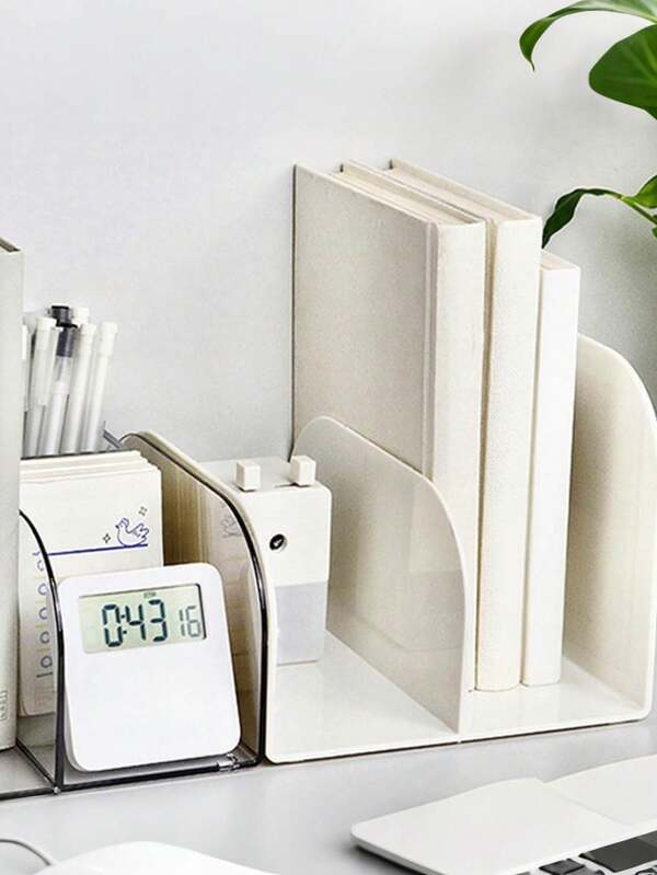 1 PC Desktop Bookshelf, Dividers Book Stand, Vertical Book Organizer, Space-Saving For Livingroom, Office & School - Transparent & White Home Decor