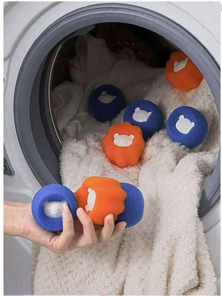10 个熊形宠物洗衣海绵球，去除宠物毛发，用于洗衣，减少皱纹和纱线碎片，可重复使用的烘干球，宠物清洁工具，颜色随机。
