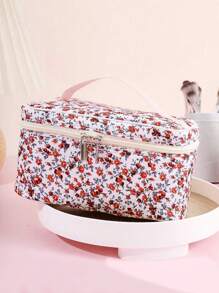 1 件可折叠花卉手提包，花卉图案拉链顶部手柄化妆包，化妆品收纳盒，化妆品收纳包，适合宿舍、女孩、妈妈、学校、旅行、度假、冬季返校
