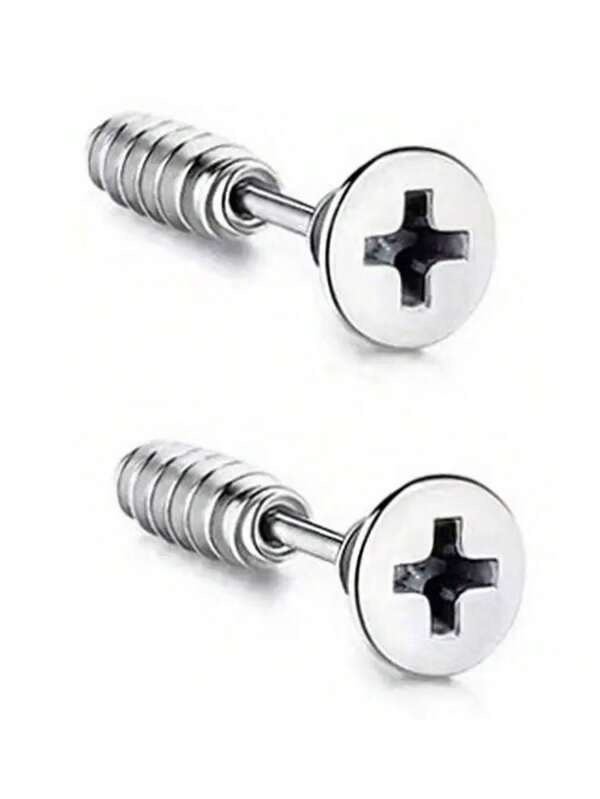 1 par de aretes individuales de acero inoxidable con diseño de tornillo simulado de estilo punk, para hombres y mujeres