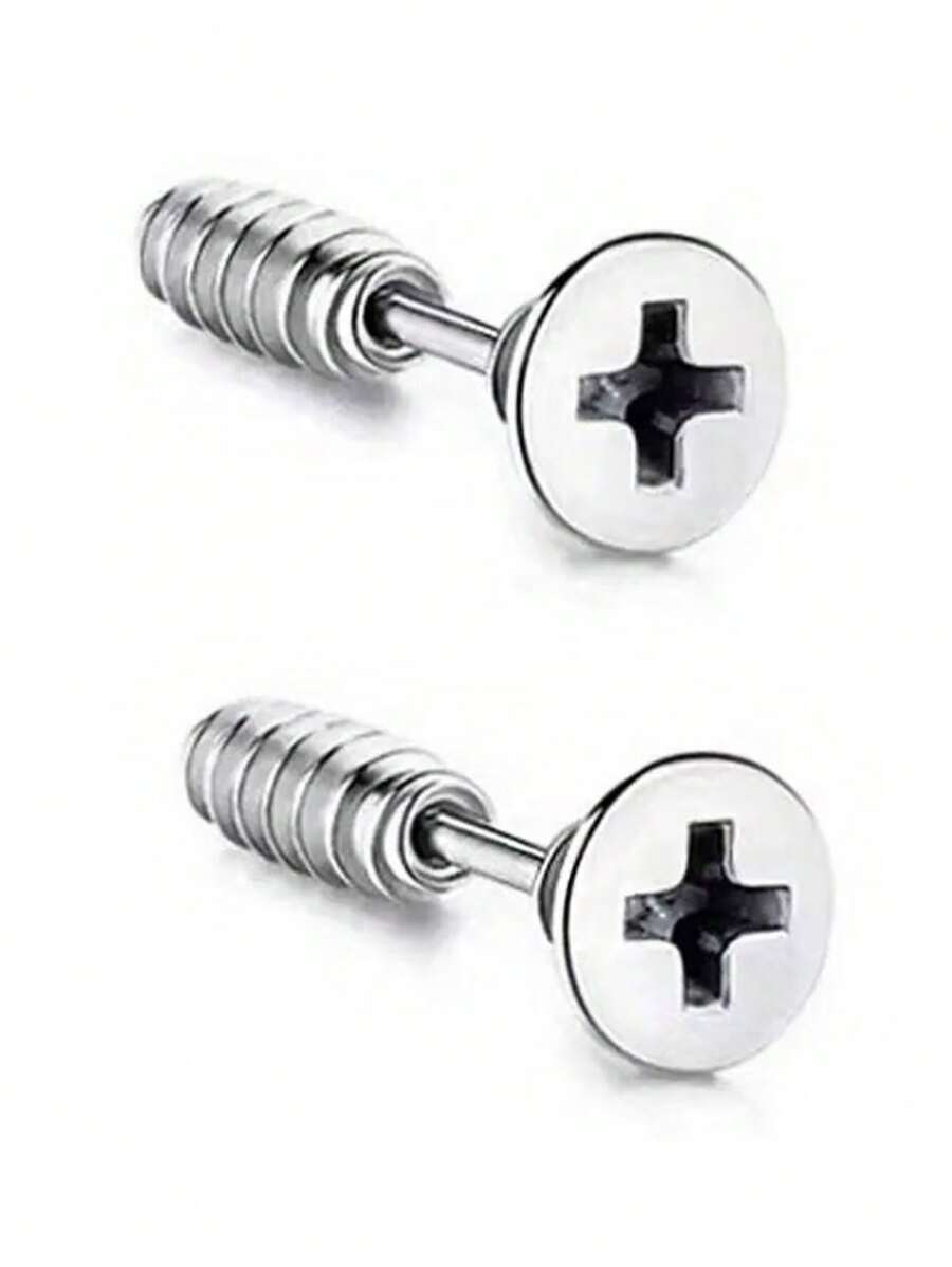 1 paire de boucles d'oreilles en acier au titane punks simulant des vis, boucles d'oreilles simples en acier inoxydable pour hommes et femmes