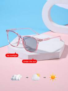 1 pieza Gafas cuadradas rosas retro con protección contra la luz azul para niños y niñas de 4 a 12 años, adecuadas para vacaciones, viajes y actividades al aire libre, con lentes fotocromáticas - Multicolor - Ver 9