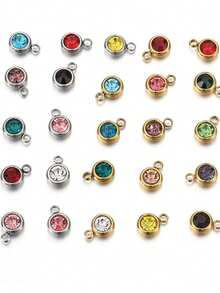 10pcs/20pcs Stainless Steel & Artificial Crystal Beads Pendant Charms, Random Mixed Colors, Birthstone Crystal Amulet For DIY Jewelry Making, Necklaces, Bracelets, Earrings, Suitable For Valentine's Day And Birthday Gifts - Stainless Steel Birthstone Pendant - View 5