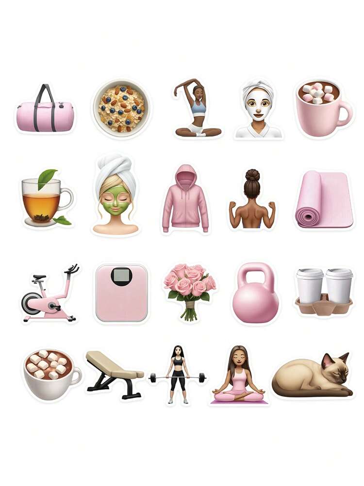 YWWBLD 50 片健身女孩表情贴纸防水 PVC 礼物卡通装饰剪贴簿笔记本电脑行李吉他水杯手机壳 DIY 贴花 - 彩色 - 查看 8