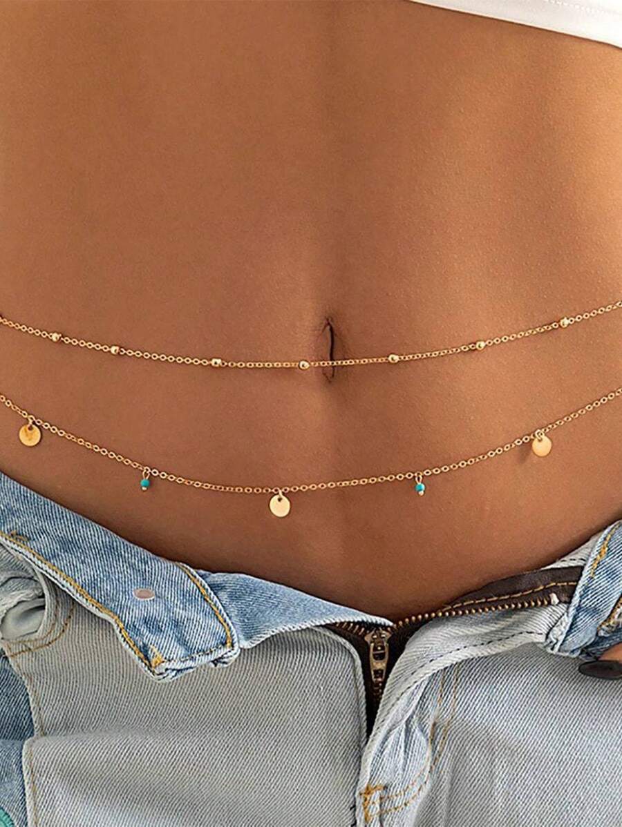 Chaîne de taille style turquoise et diamant vert simple