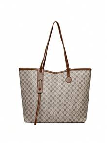 2pcs/Set Large Capacity Tote Bag & Wallet, Fashionable Shoulder Bag For Middle-Aged Women, Autumn/Winter - Grey - View 6