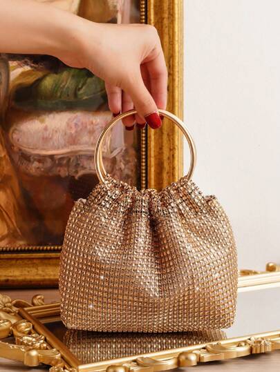 Rhinestone Decor Handbag, Double Ring Handle Tote Bag, Party Clutch, Versatile Fashion Bag