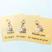 3pcs/5pcs/10pcs Simple Daisy & Purple Tulip Keychain Set, Paired With "Thank You For Helping Me Grow" Appreciation Card, Floral Keychains, Suitable For Teacher's Day, Friendship Growth Commemoration, Flower Lover Gifts, Can Be Used As Key And Bag Charms Car Accessories Cute Goth Y2k - Multicolor - View 11